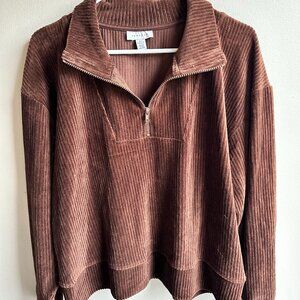 TOPSHOP Cropped Sweatshirt Womens Brown Corduroy Size S